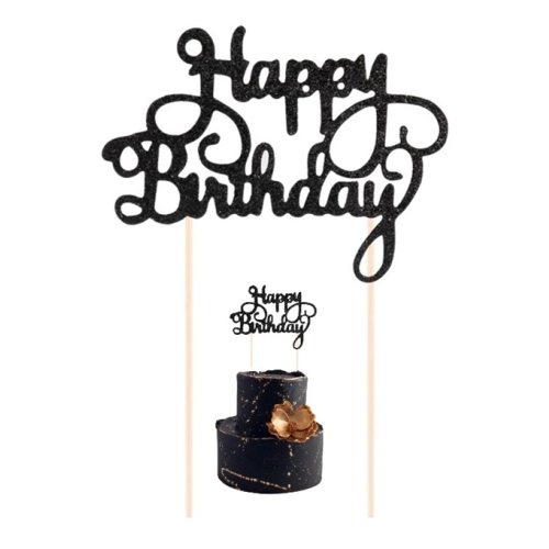 Topper ozdoby na tort napis Happy Birthday czarny brokatowy dekoracje urodzinowe
